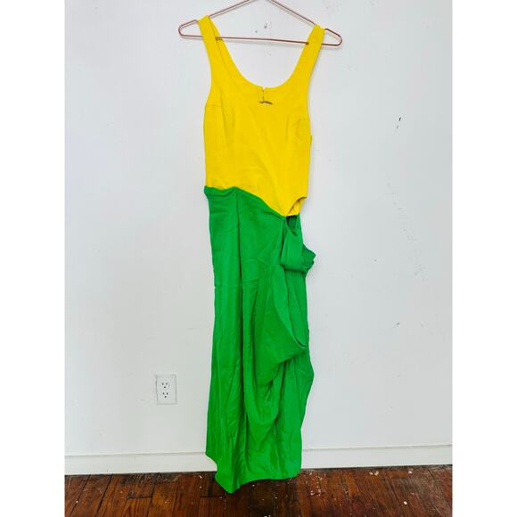 ROSIE ASSOULIN Women's Yellow Green Wrap Sarong Scoop Neck Beach Dress Size 6 - Picture 3 of 12